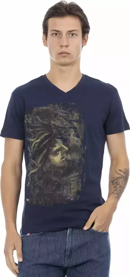 Blue Cotton Men T-Shirt
