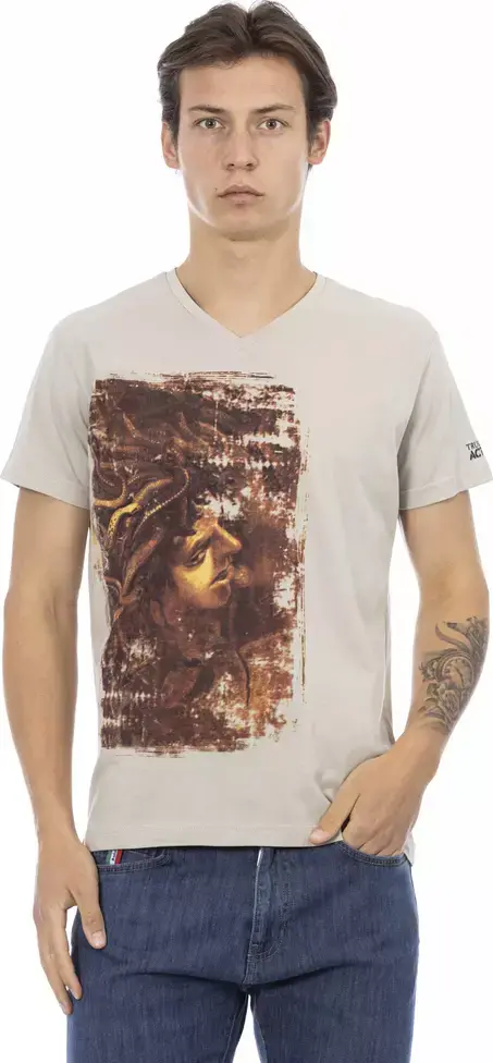 Beige Cotton Men T-Shirt