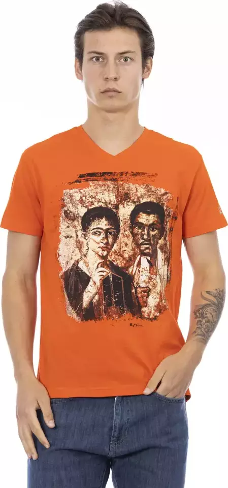 Orange Cotton Men's V-Neck T-Shirt