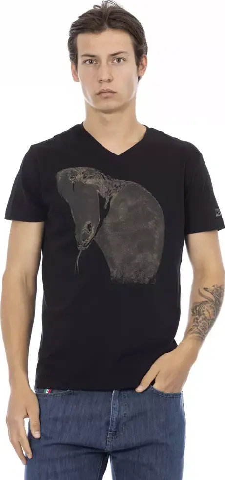 Black Cotton Men's V-Neck T-Shirt