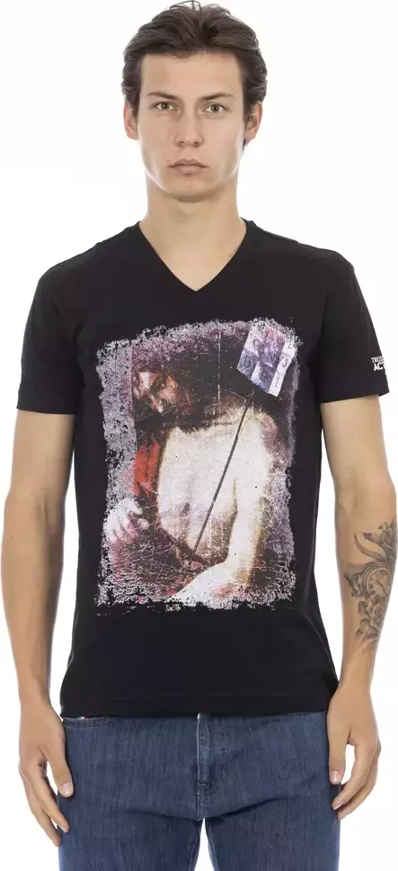 Black Cotton Men's V-Neck T-Shirt