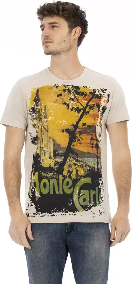 Beige Cotton Men T-Shirt