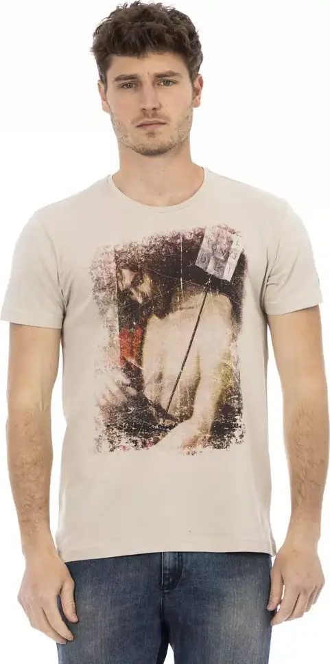 Beige Cotton Men T-Shirt