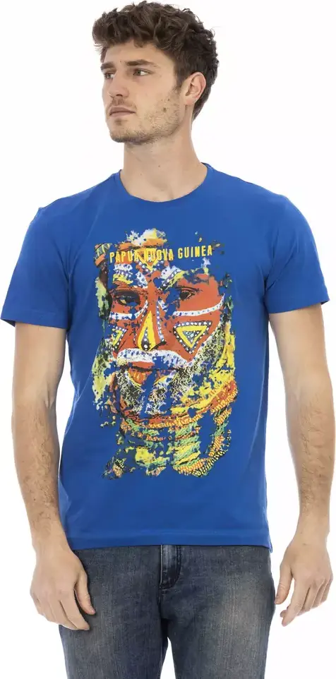 Blue Cotton Men T-Shirt