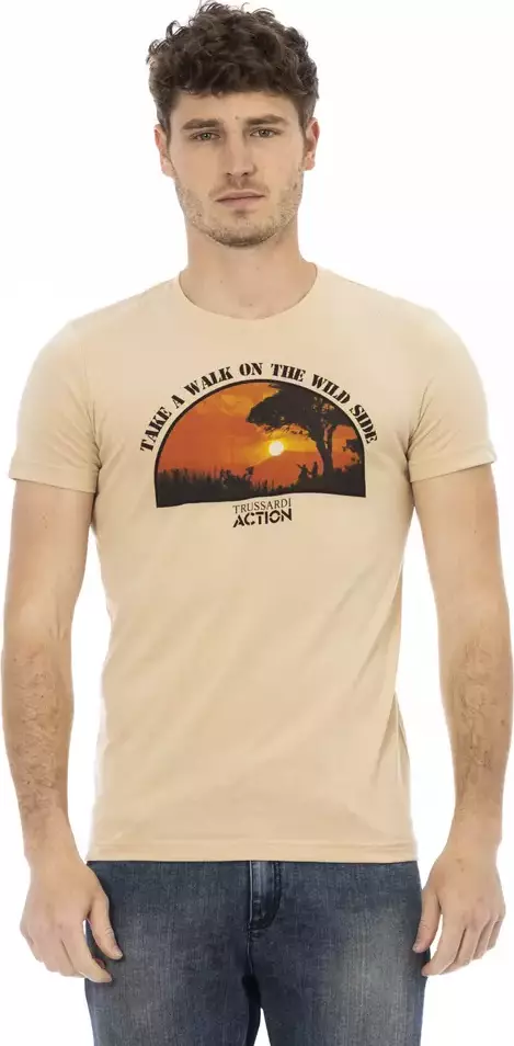 Beige Cotton Men T-Shirt