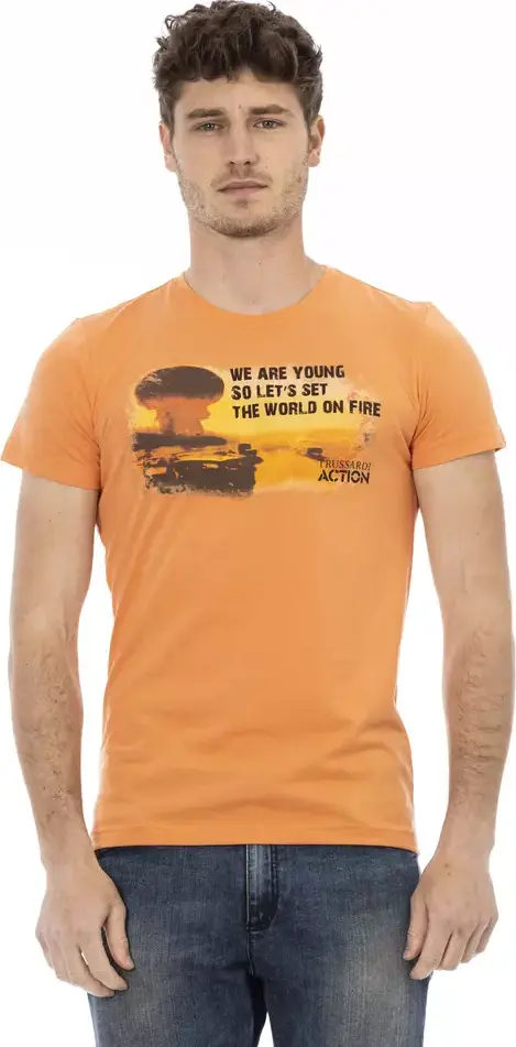 Orange Cotton Men T-Shirt