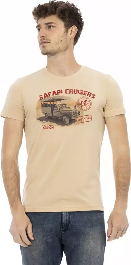Beige Cotton Men T-Shirt