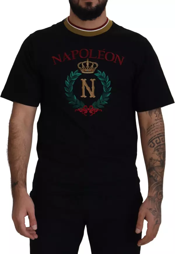 Black Cotton Embroidered Crewneck T-shirt