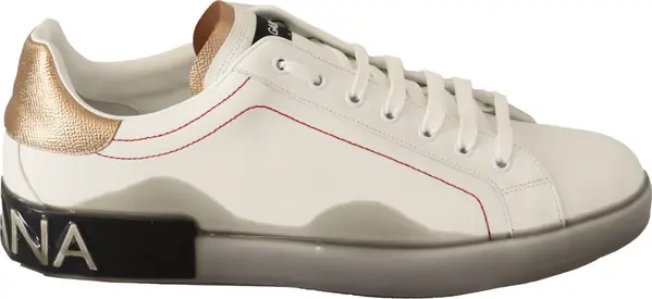 White Gold Leather Low Top Sneakers Casual Shoes