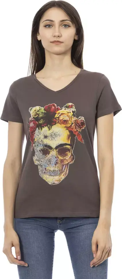 Brown Cotton Women T-Shirt