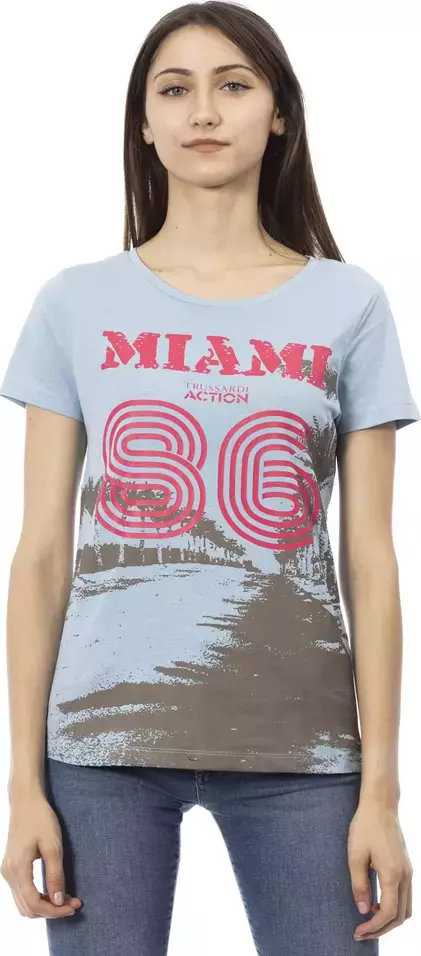 Light Blue Cotton Women T-Shirt