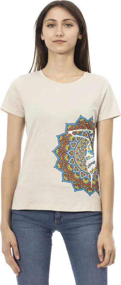 Beige Cotton Women T-Shirt