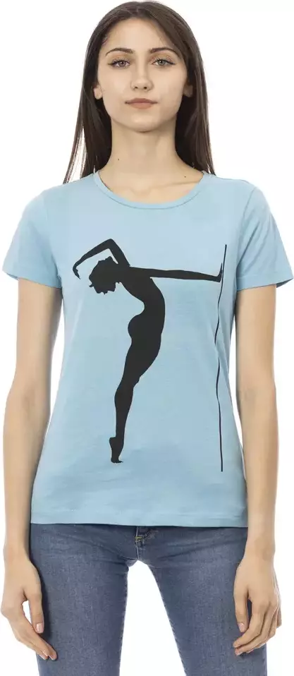 Light Blue Cotton Women T-Shirt