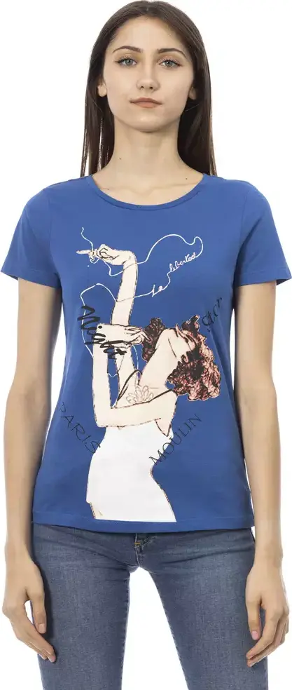 Blue Cotton Women T-Shirt