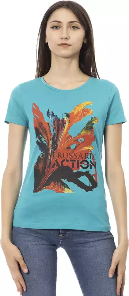 Light Blue Cotton Women T-Shirt