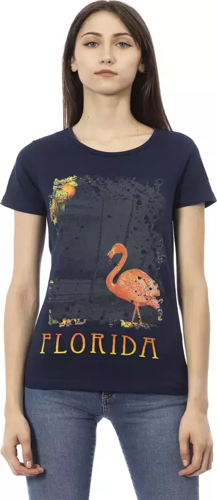 Blue Cotton Women T-Shirt