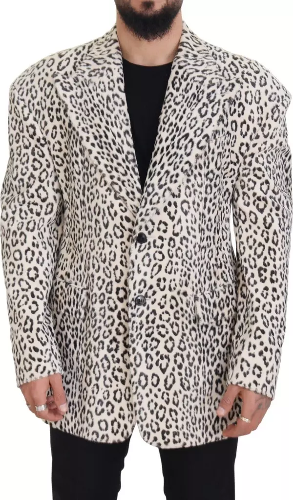 White Leopard Single Breasted Coat Blazer