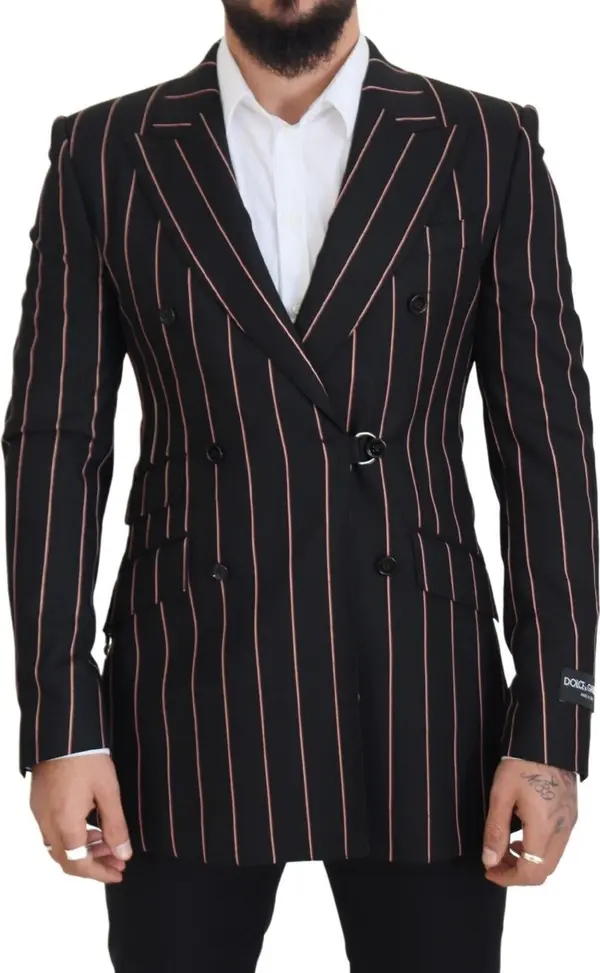 Black Stripes Viscose Double Breasted Blazer