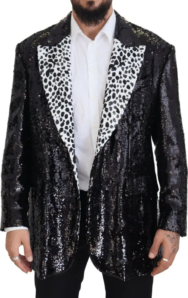 Black Sequined Cow Pattern Nylon Blazer
