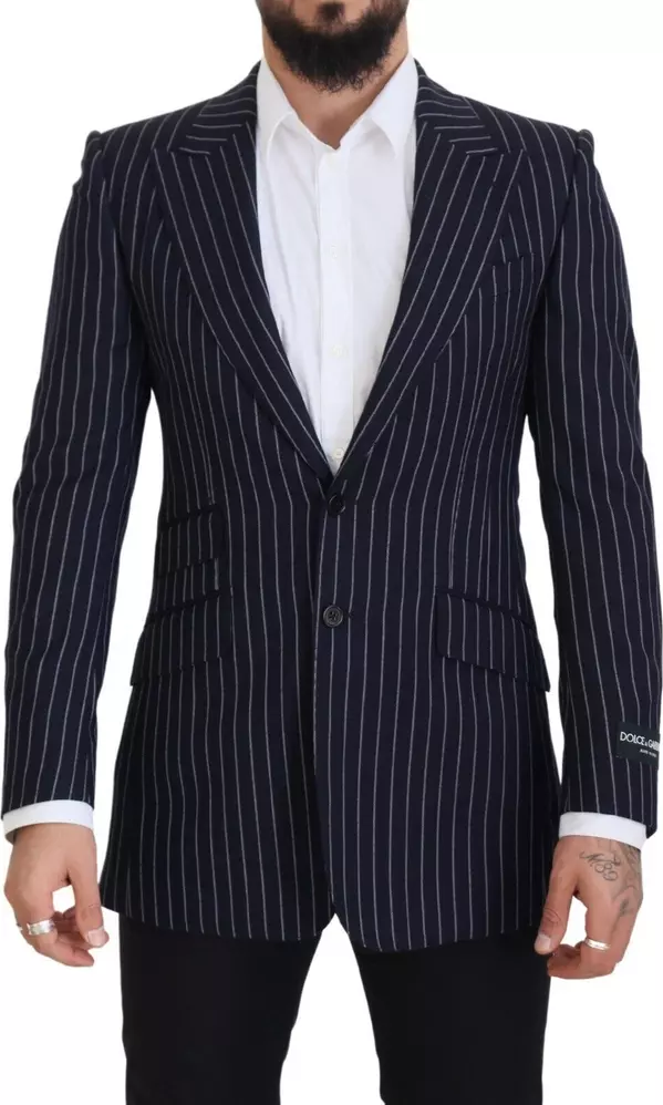 Dark Blue Stripe Wool Single Breasted Blazer