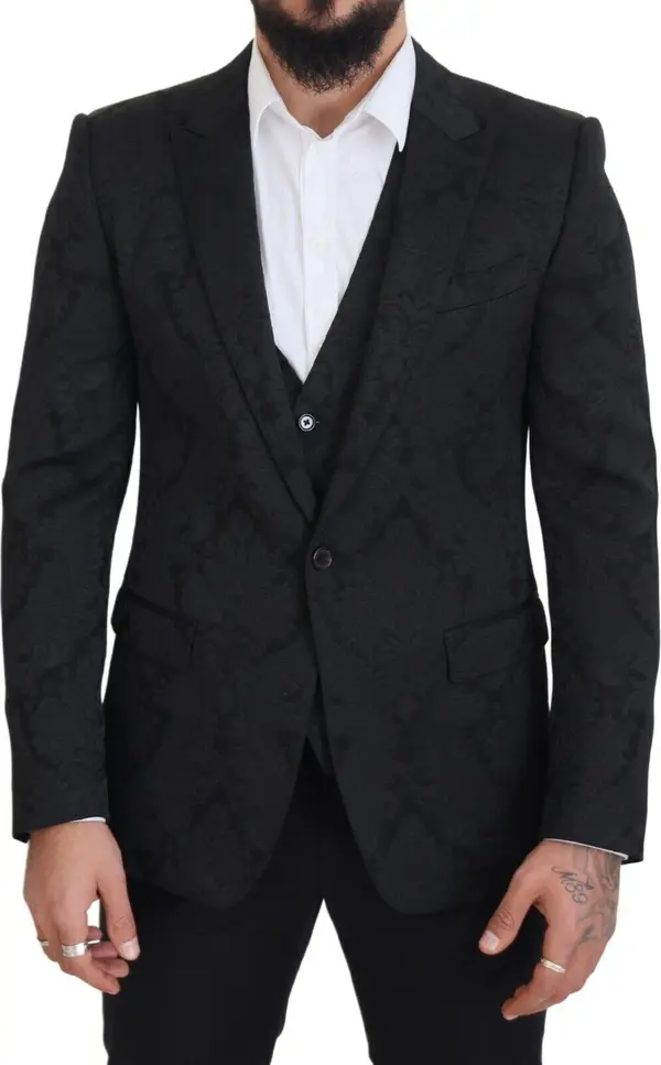 Black Floral Brocade 2 Piece MARTINI Suit