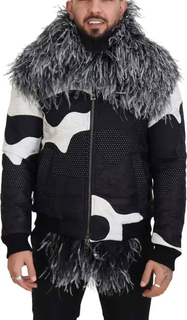 Black White Fur Shearling Full Zip Jacket