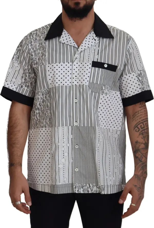 White Black Patterned Button Down Shirt