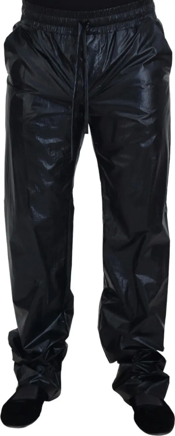 Black Shining Drawstring Trouser Nylon Pants