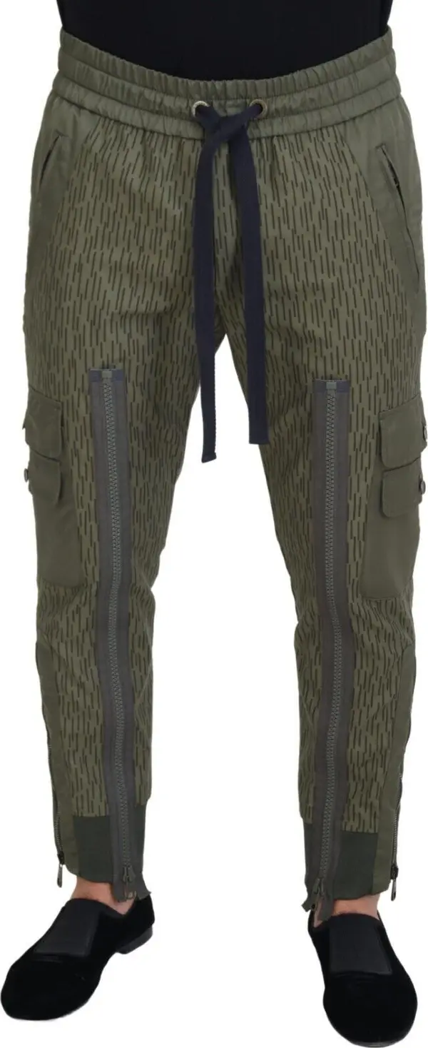 Green Striped Cargo Zipper Leg Men Trouser Pants