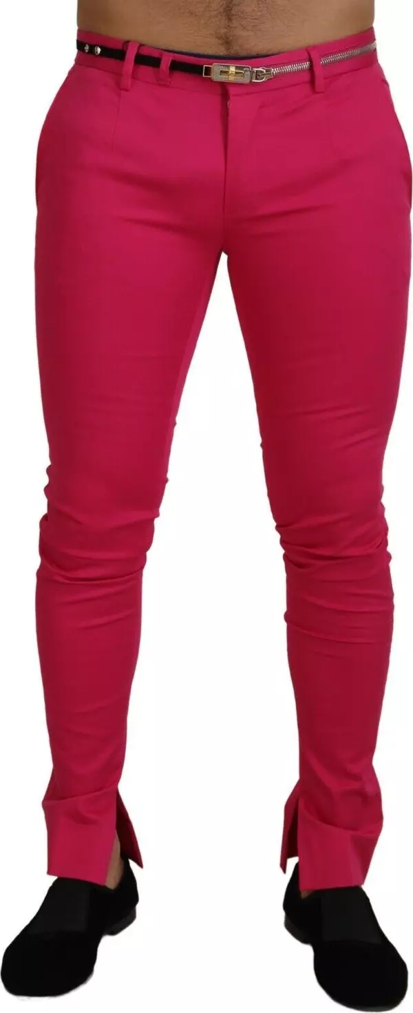 Pink Zipper Buckle Waist Trousers Pants