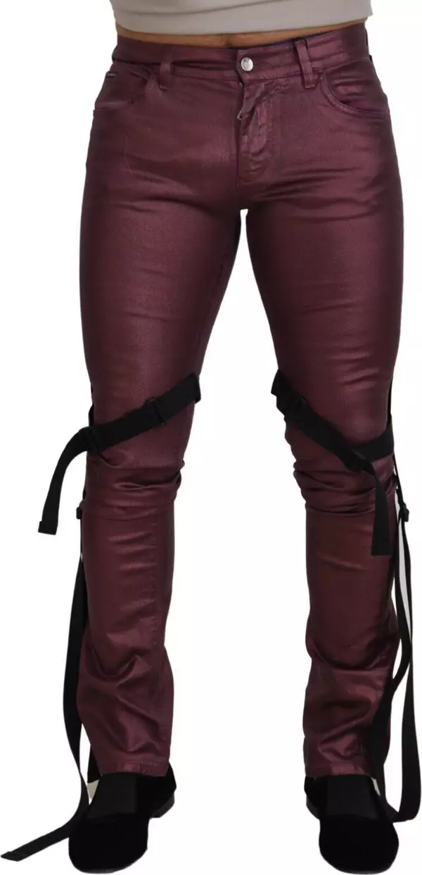 Magenta Cotton Men Casual Harness Denim Jeans