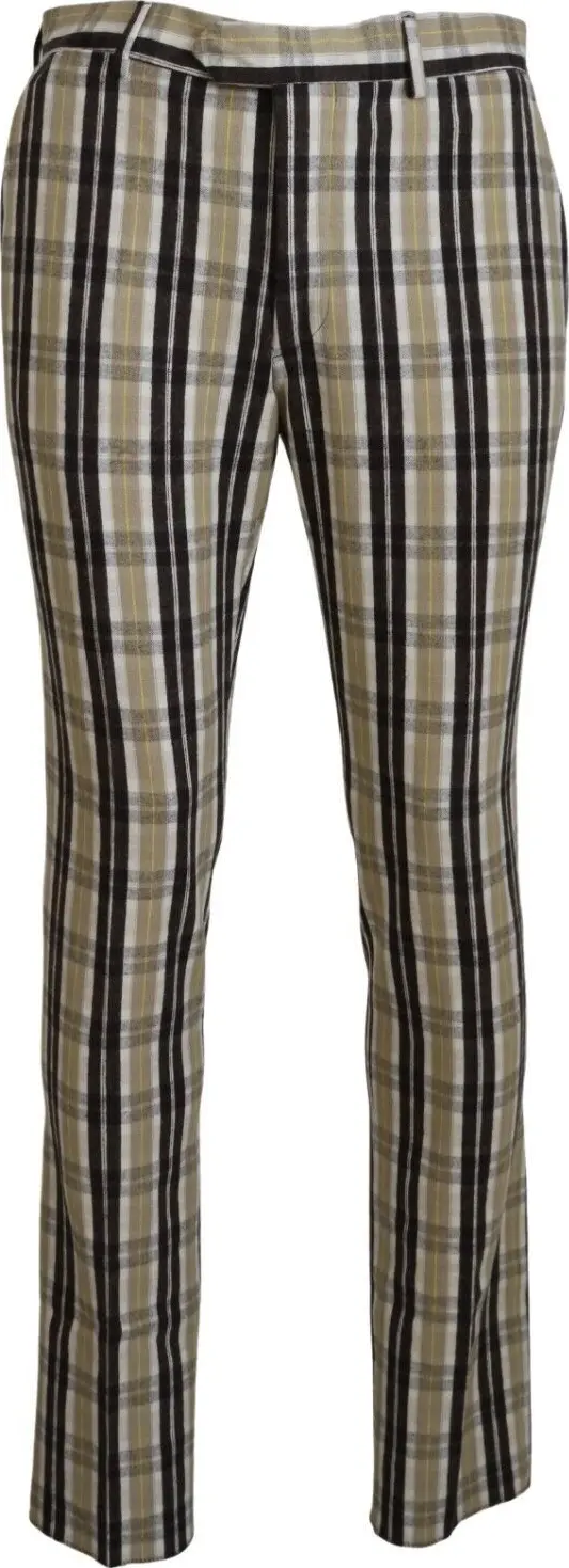 Multicolor Checkered Cotton Straight Fit Men Pants