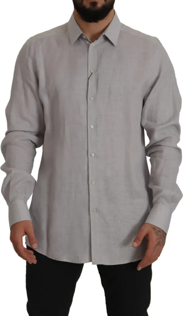 Gray Linen Long Sleeves Formal GOLD Shirt