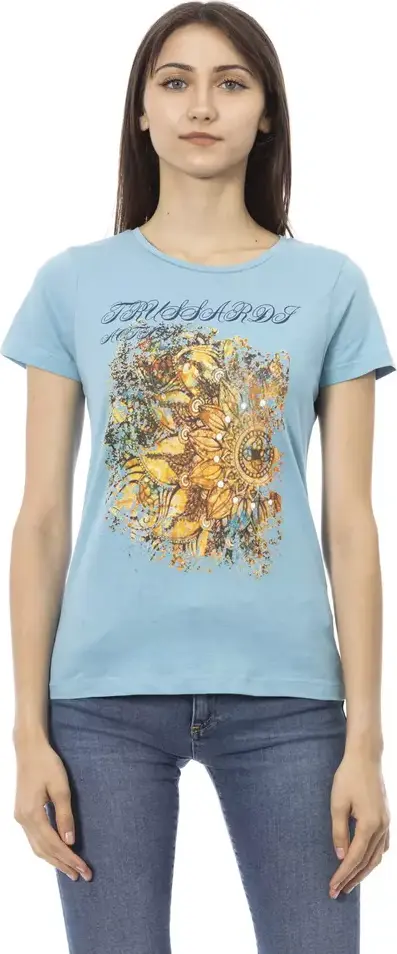 Light Blue Cotton Women T-Shirt