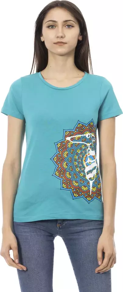 Light Blue Cotton Women T-Shirt