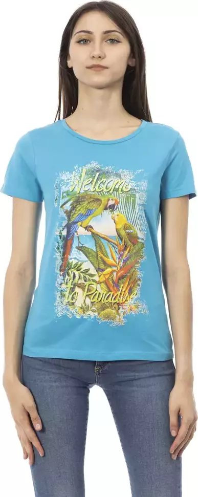 Light Blue Cotton Women T-Shirt