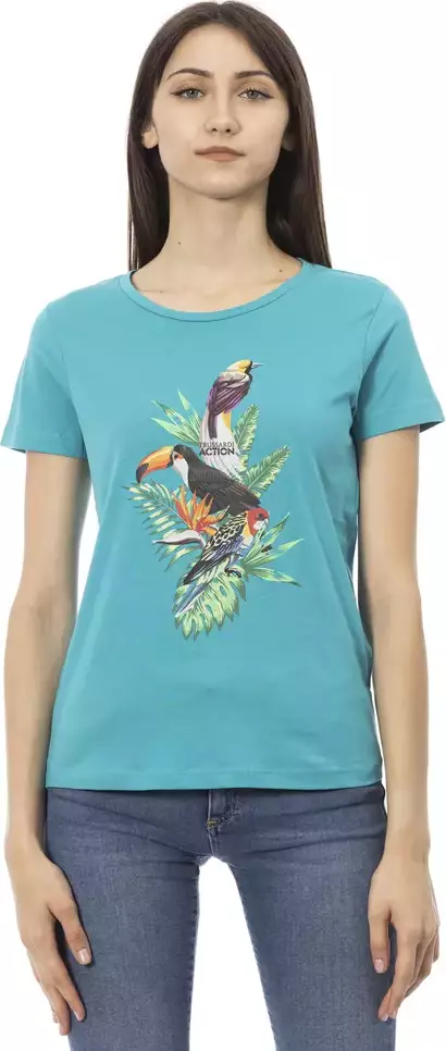 Light Blue Cotton Women T-Shirt