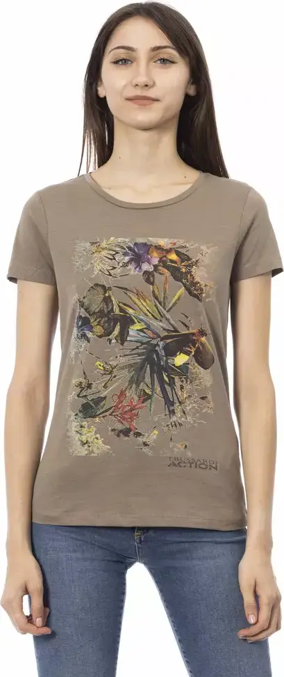 Brown Cotton Women T-Shirt