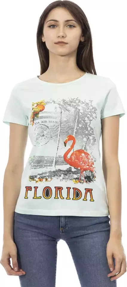 Light Blue Cotton Women T-Shirt