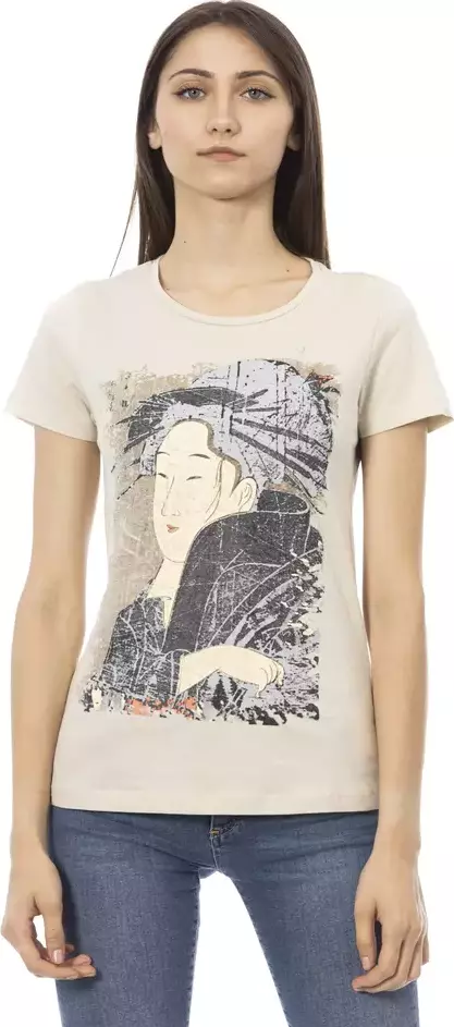 Beige Cotton Women T-Shirt