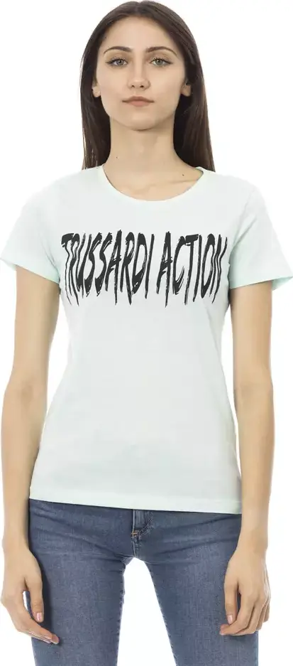 Light Blue Cotton Women T-Shirt