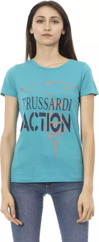 Light Blue Cotton Women T-Shirt