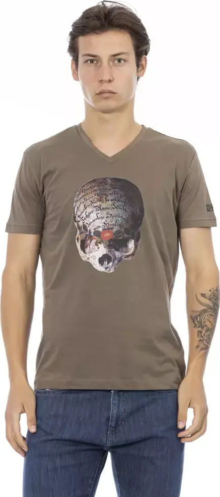 Brown Cotton Men's V-Neck T-Shirt