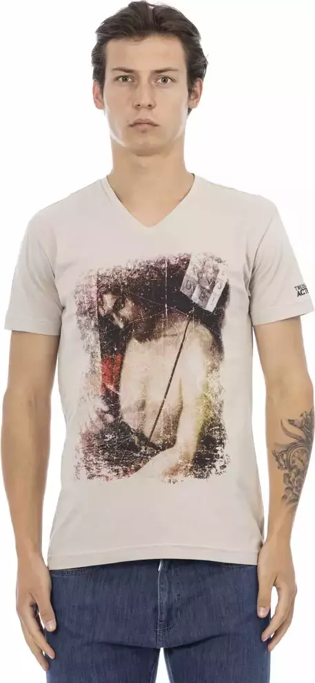 Beige Cotton Men T-Shirt