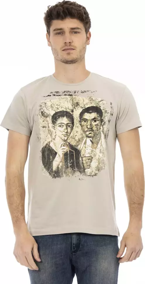 Beige Cotton Men T-Shirt