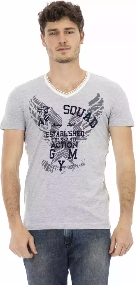 Gray Cotton Men's V-Neck T-Shirt