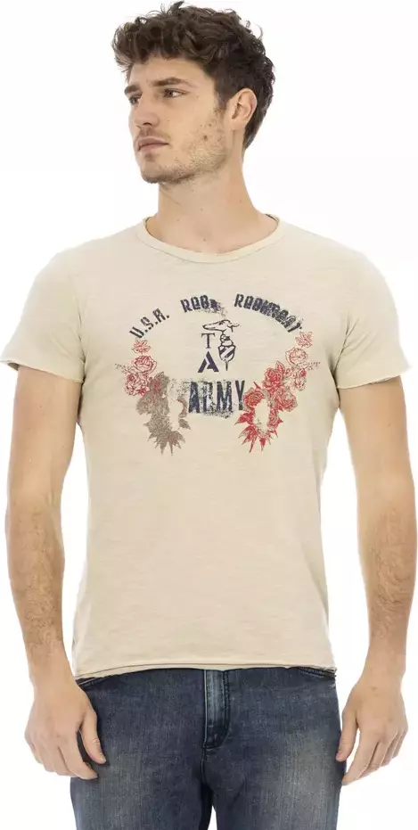 Beige Cotton Men T-Shirt