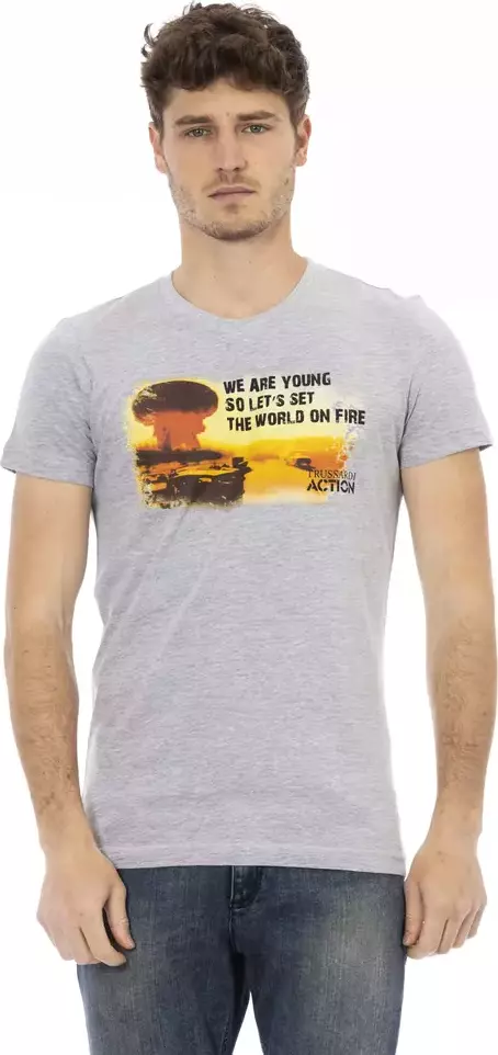 Gray Cotton Men T-Shirt