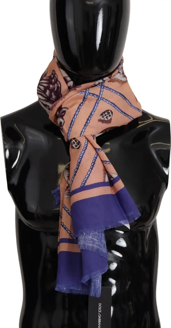 Blue Linen Seashell Pattern Mens Wrap Shawl Scarf
