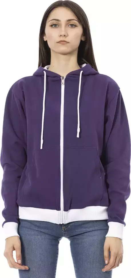 Purple Cotton Women Sweater with Adjustable Hood